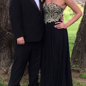 Black and gold prom dress